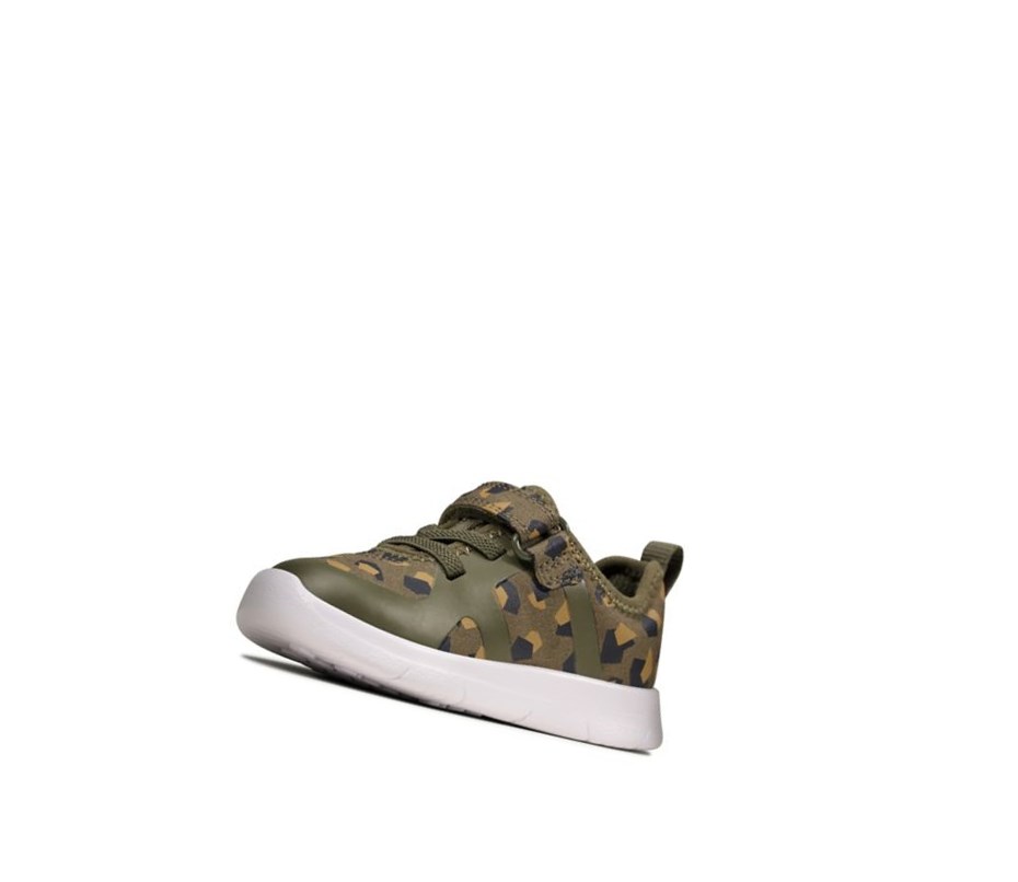 Garcon Chaussures Casual Clarks Ath Flux Textile Vert Olive Camouflage - france VNJ-48798513