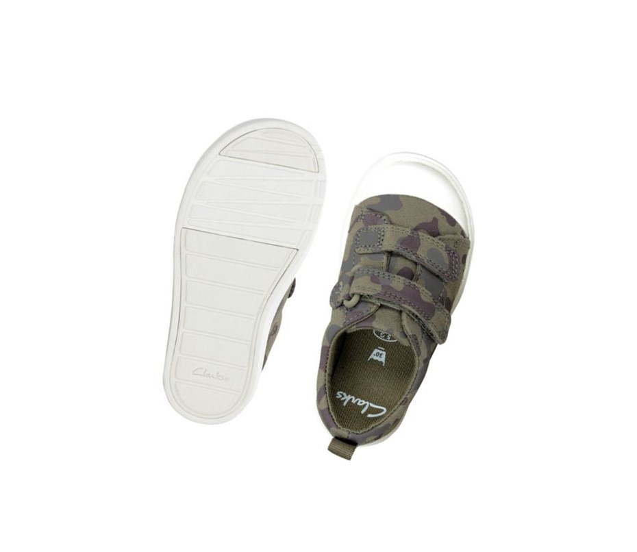 Garcon Chaussures Casual Clarks City Flare Lo Vert Olive Camouflage - france UTK-41311308