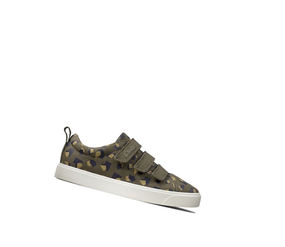 Garcon Chaussures Casual Clarks City Vibe Vert Olive Camouflage - france QLE-35966120