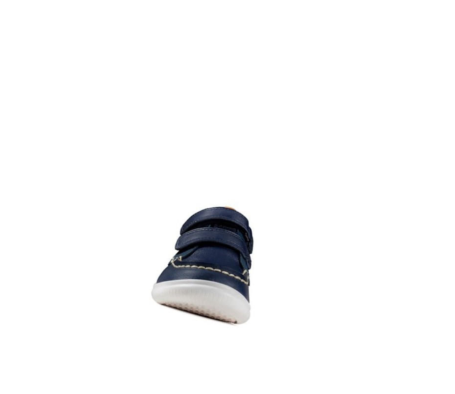 Garcon Baskets Décontractées Clarks Crest Tuktu Cuir Bleu Marine - france LOO-03943947