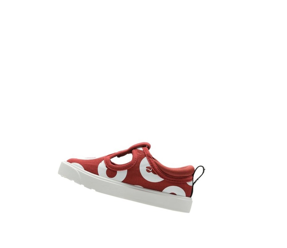 Garcon Baskets Décontractées Clarks City Polka T-bar Rouge - france GXQ-77306952