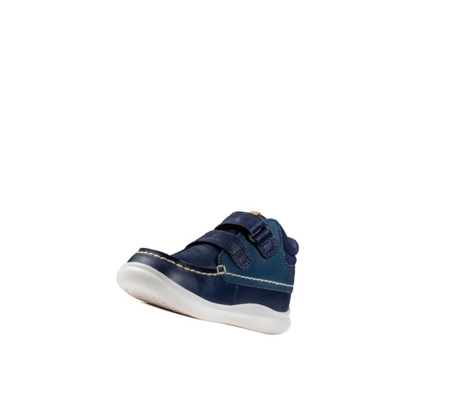 Garcon Baskets Décontractées Clarks Crest Tuktu Cuir Bleu Marine - france LOO-03943947