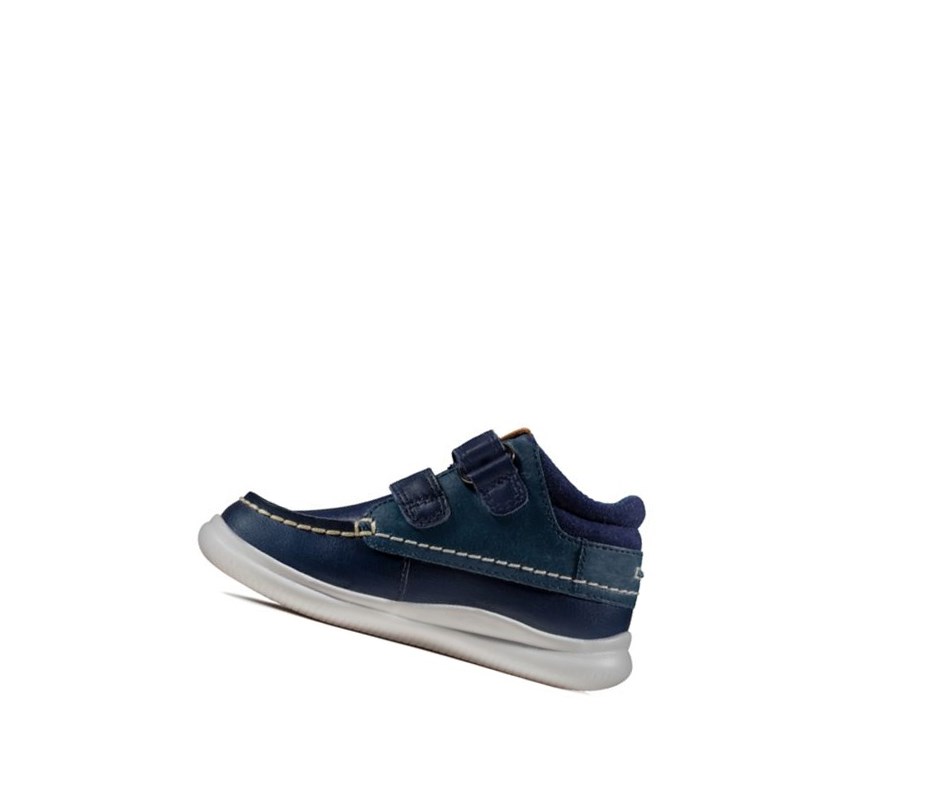 Garcon Baskets Décontractées Clarks Crest Tuktu Cuir Bleu Marine - france LOO-03943947