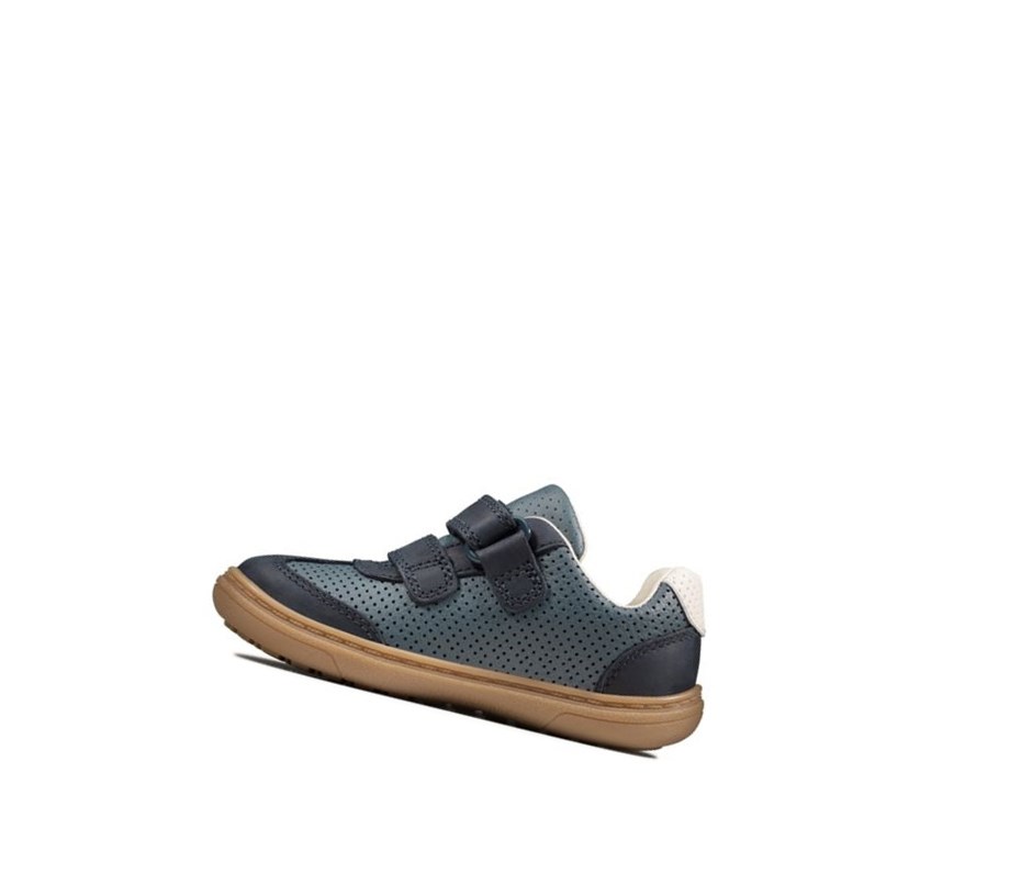 Garcon Chaussures Cuir Clarks Flash Metra Cuir Bleu Marine - france VUZ-73809635