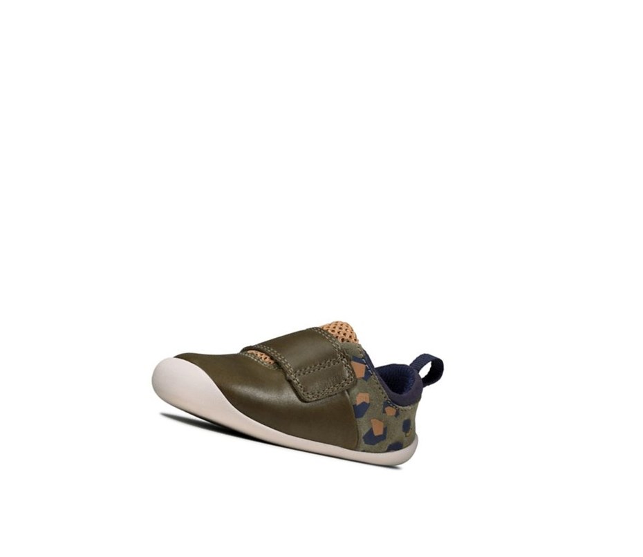 Garcon Chaussures Cuir Clarks Roamer Sport Cuir Vert Olive Camouflage - france IKB-57255219