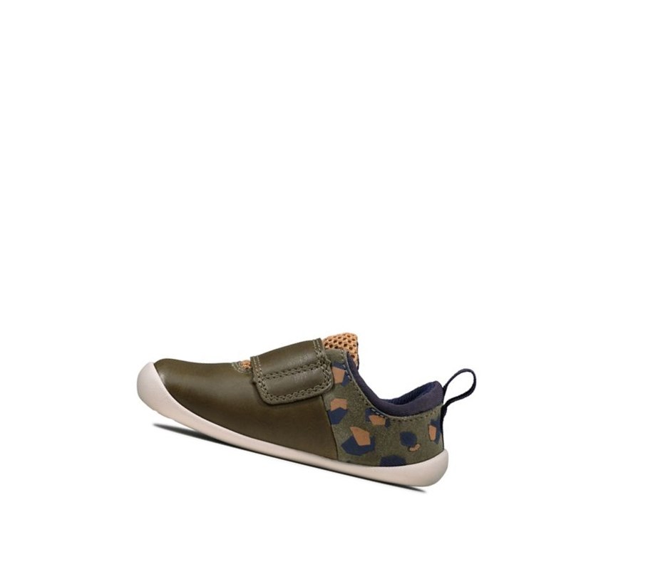 Garcon Chaussures Cuir Clarks Roamer Sport Cuir Vert Olive Camouflage - france IKB-57255219