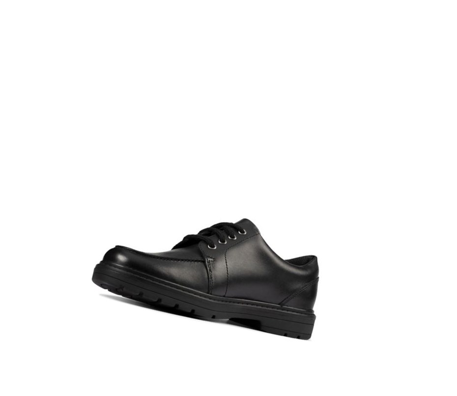 Garcon Chaussures D'école Clarks Loxham Pace Cuir Noir - france UJV-04806957