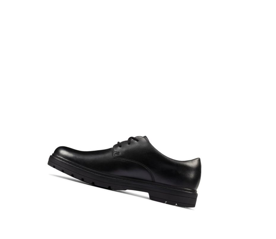 Garcon Chaussures D'école Clarks Loxham Cuir Noir - france VXZ-98550082