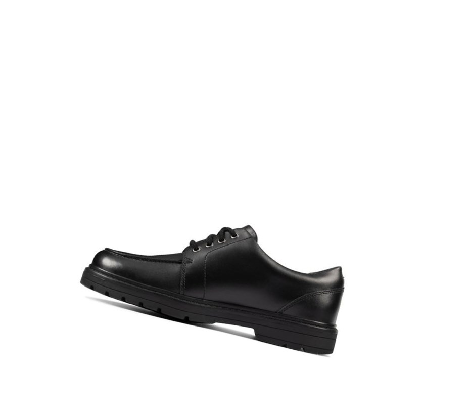 Garcon Chaussures D'école Clarks Loxham Pace Cuir Noir - france UJV-04806957