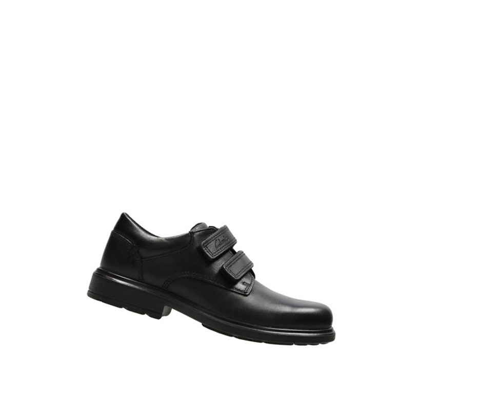 Garcon Chaussures D'école Clarks Remi Pace Cuir Noir - france QUF-38324658