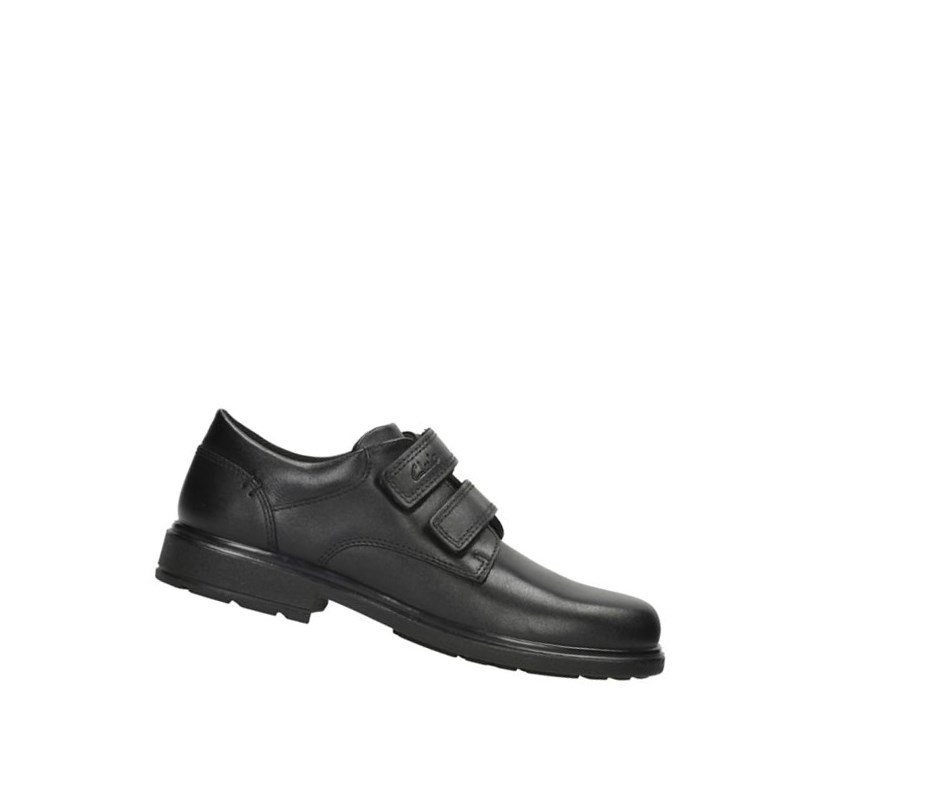 Garcon Chaussures D'école Clarks Remi Pace Cuir Noir - france OXQ-50013754