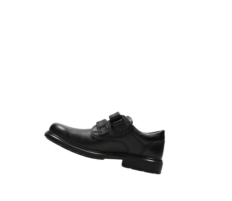 Garcon Chaussures D'école Clarks Remi Pace Cuir Noir - france QUF-38324658