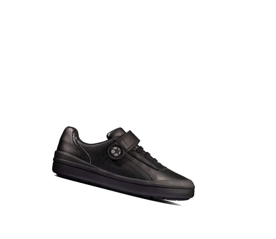 Garcon Chaussures D'école Clarks Rock Pass Cuir Noir - france OUS-80247054