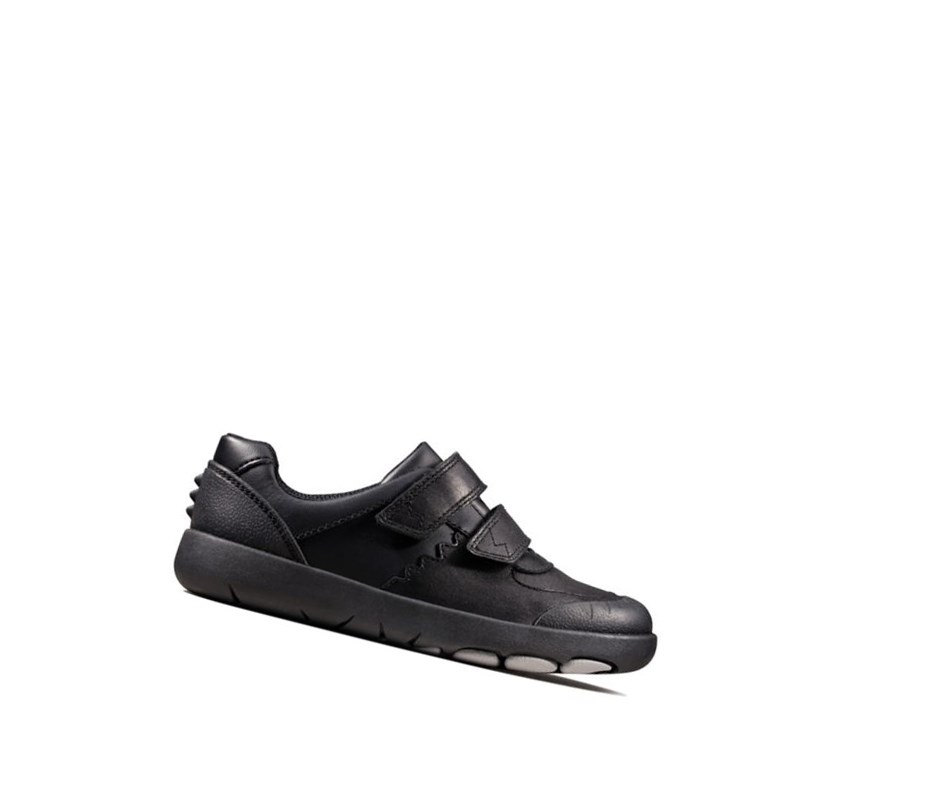 Garcon Chaussures D'école Clarks Rex Pace Cuir Noir - france UGH-91204464