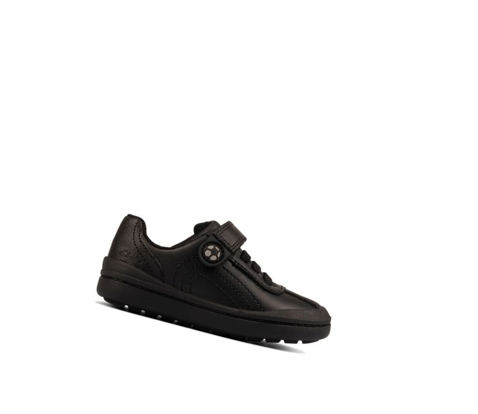 Garcon Chaussures D'école Clarks Rock Pass Cuir Noir - france URH-22817199