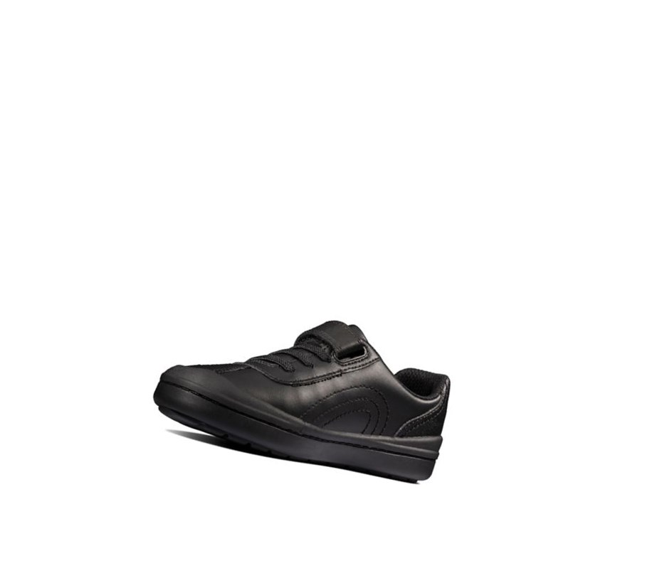 Garcon Chaussures D'école Clarks Rock Pass Cuir Noir - france OUS-80247054