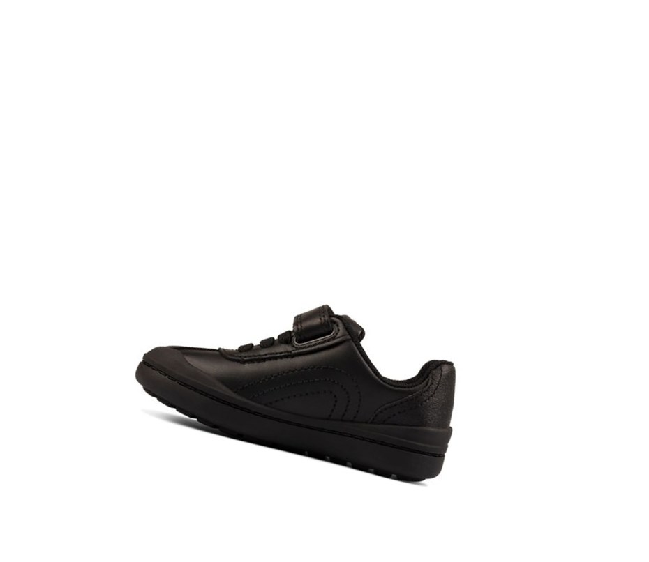 Garcon Chaussures D'école Clarks Rock Pass Cuir Noir - france URH-22817199