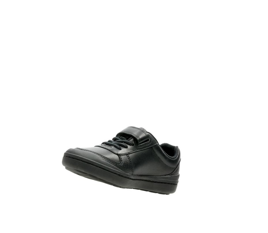 Garcon Chaussures D'école Clarks Rock Verve Cuir Noir - france HWX-06018283