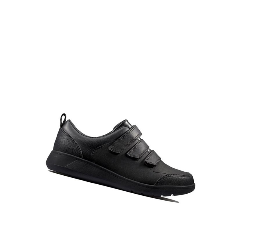 Garcon Chaussures D'école Clarks Scape Sky Cuir Noir - france QTF-04670875