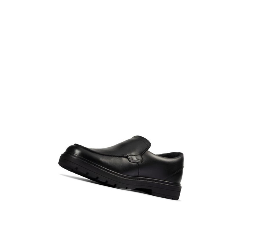 Garcon Chaussures Slip On Clarks Loxham Grove Cuir Noir - france MSG-31773571