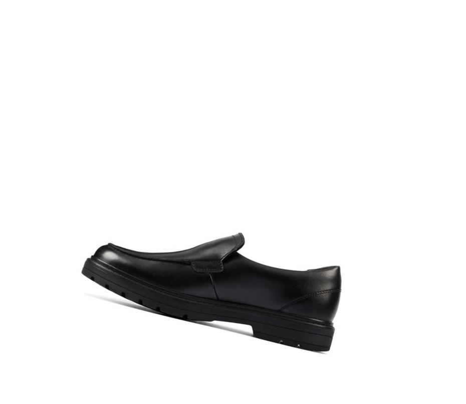 Garcon Chaussures Slip On Clarks Loxham Grove Cuir Noir - france MSG-31773571