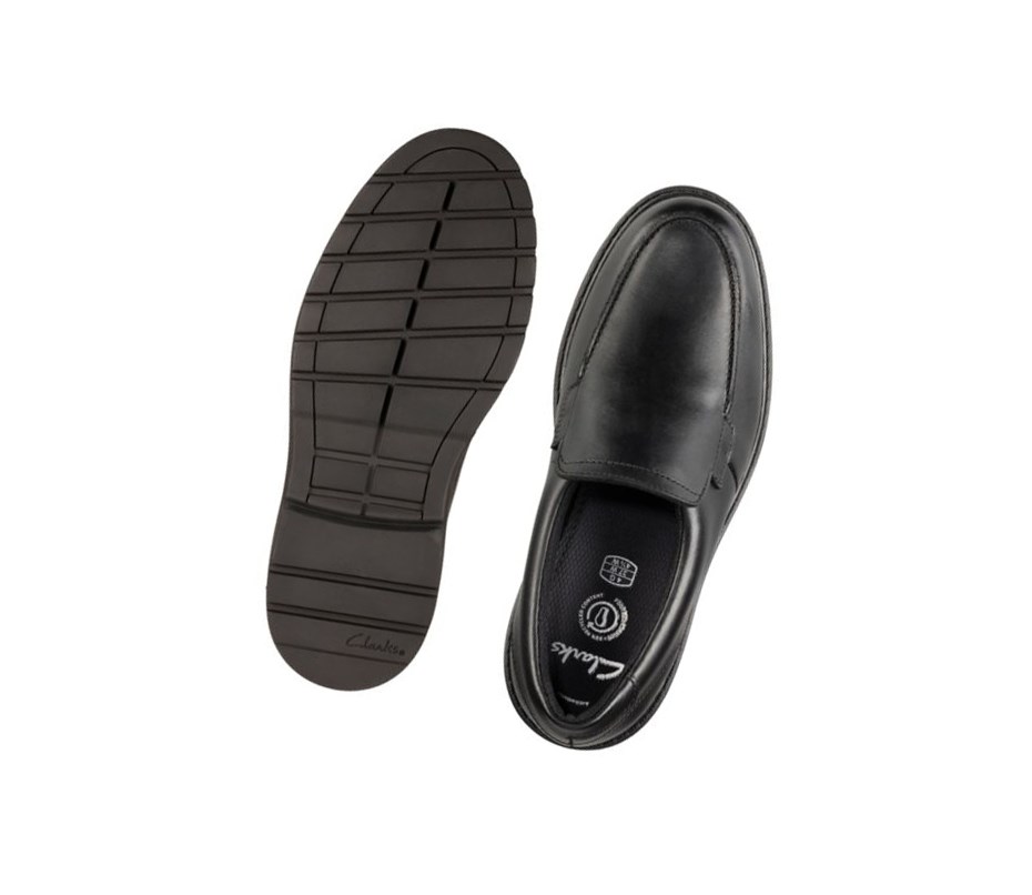 Garcon Chaussures Slip On Clarks Loxham Grove Cuir Noir - france MSG-31773571