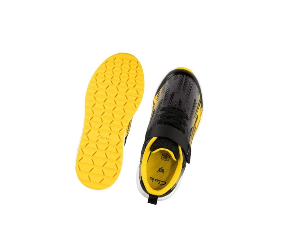 Garcon Baskets Clarks Aeon Pace Cuir Noir Jaune - france RSQ-17203408