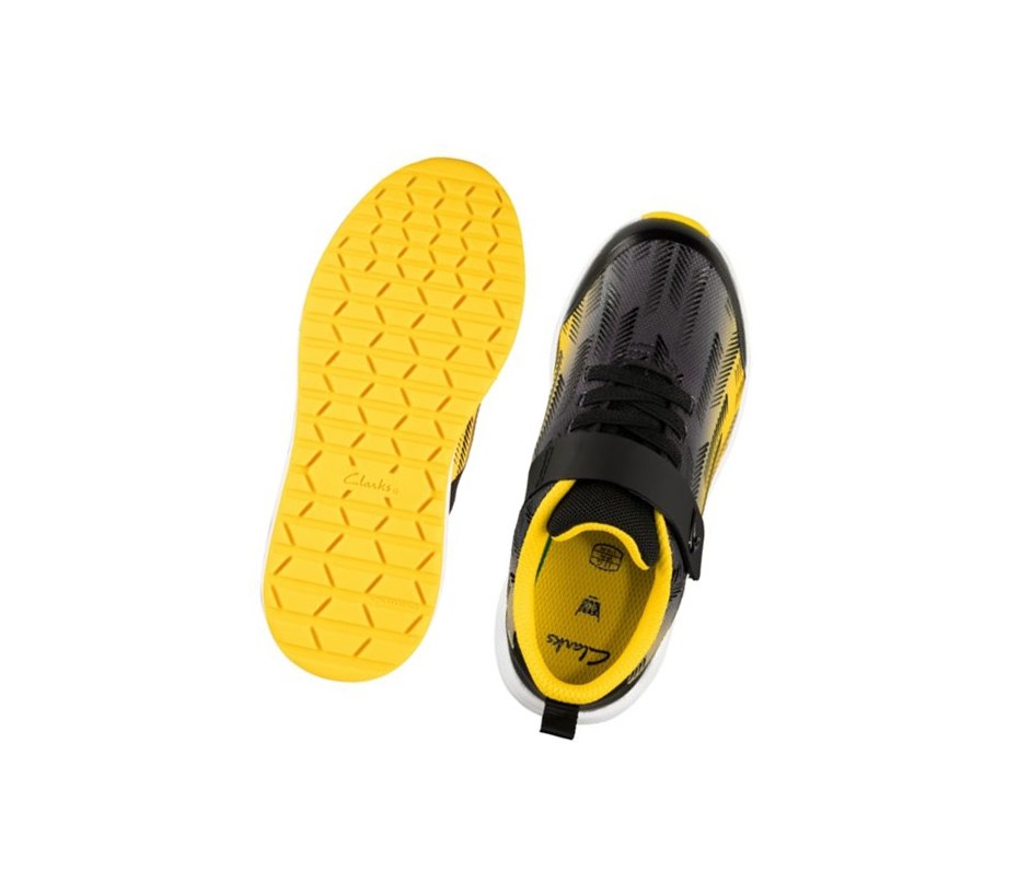 Garcon Baskets Clarks Aeon Pace Cuir Noir Jaune - france NFQ-83683147