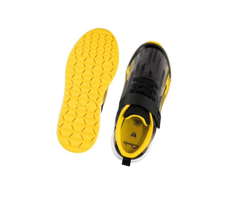 Garcon Baskets Clarks Aeon Pace Cuir Noir Jaune - france GWD-63505700