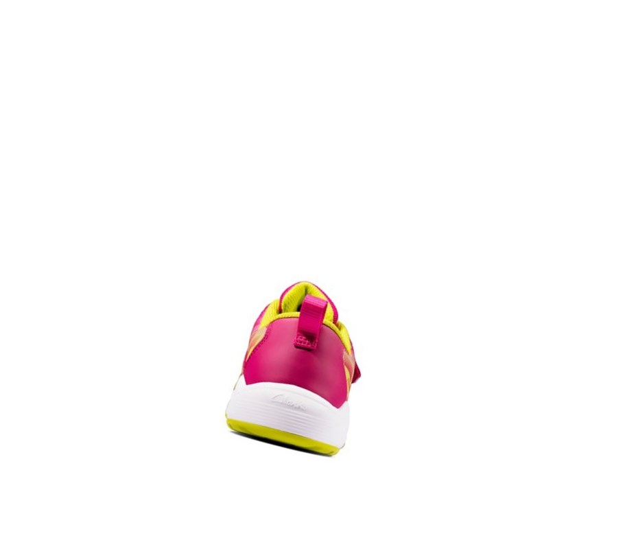 Garcon Baskets Clarks Aeon Pace Cuir Rose Citron - france BMQ-55078814