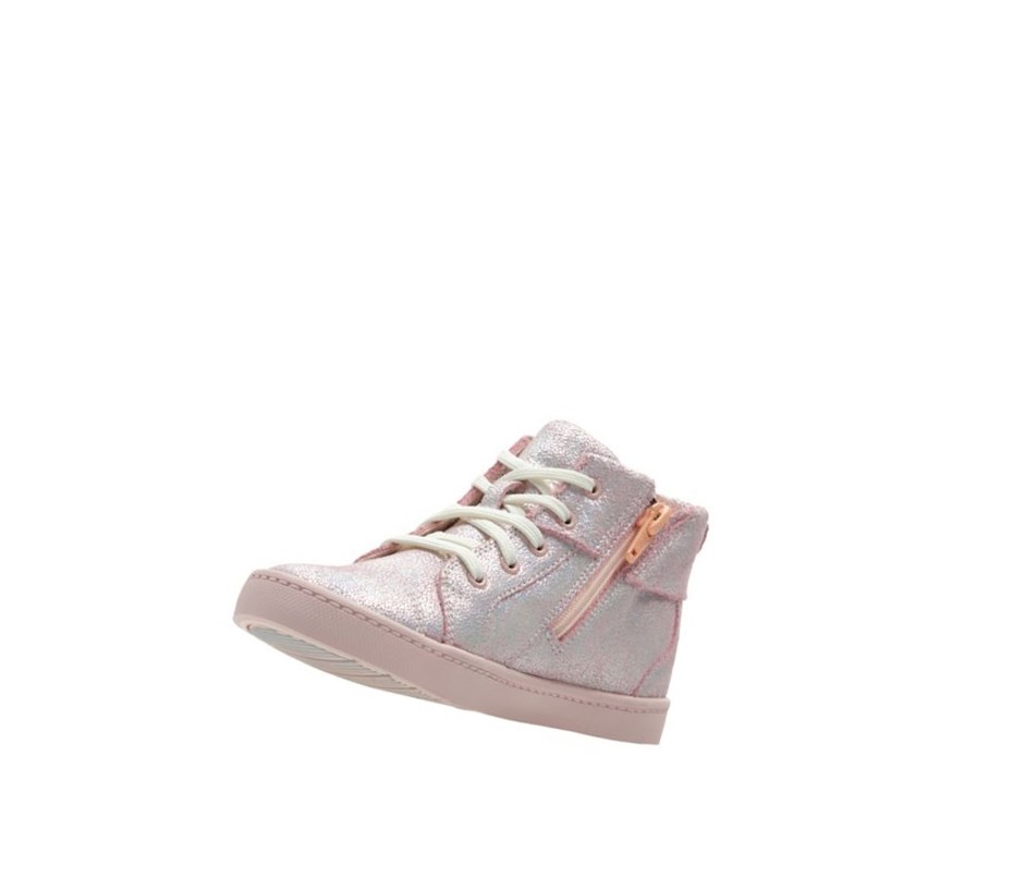 Garcon Baskets Clarks City Oasis Cuir Rose - france XKV-15400995