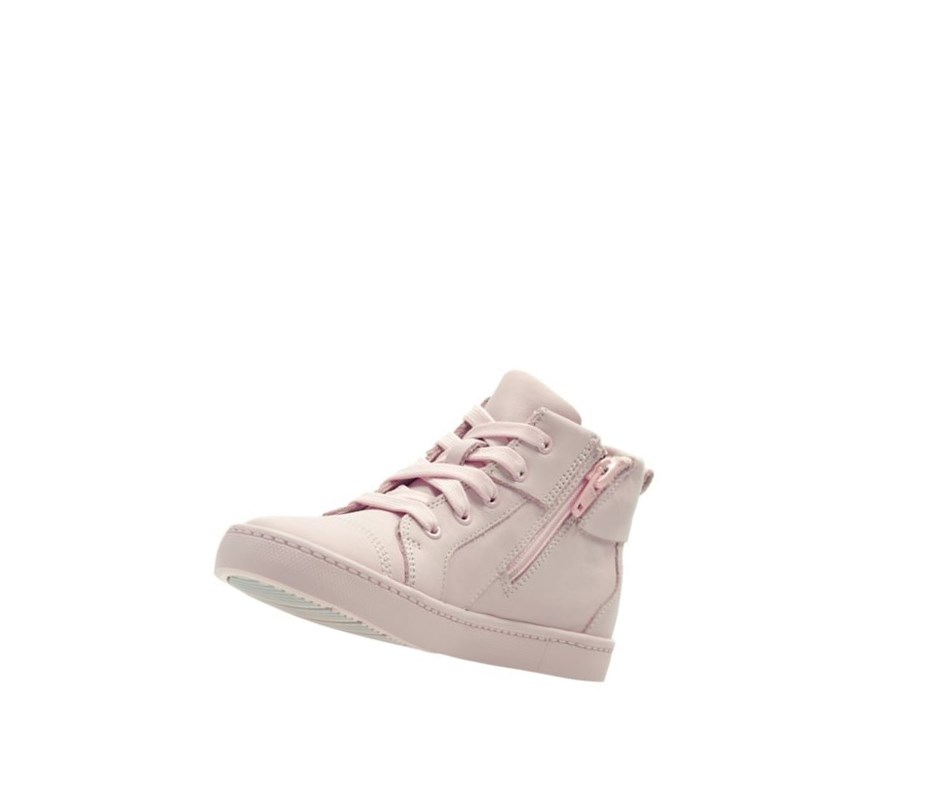 Garcon Baskets Clarks City Oasis Cuir Rose Clair - france RXN-47651451