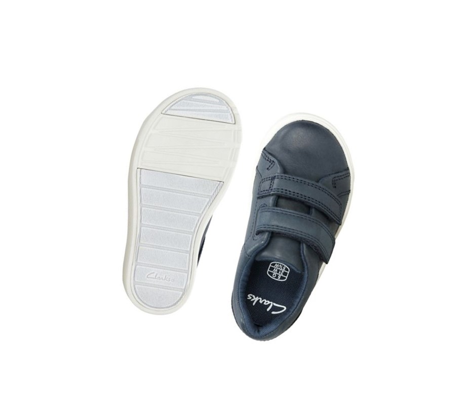 Garcon Baskets Clarks City Oasis Lo Cuir Bleu Marine - france FZN-07315238