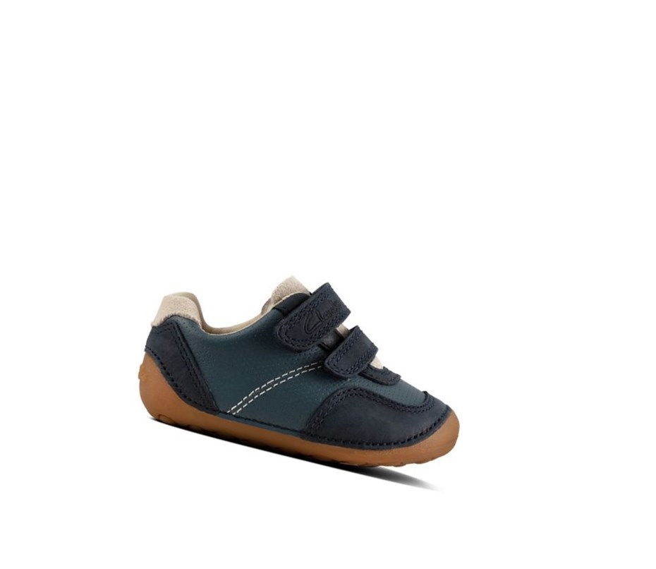 Garcon Chaussures de Marche Clarks Tiny Dusk Daim Bleu - france IAJ-69726332