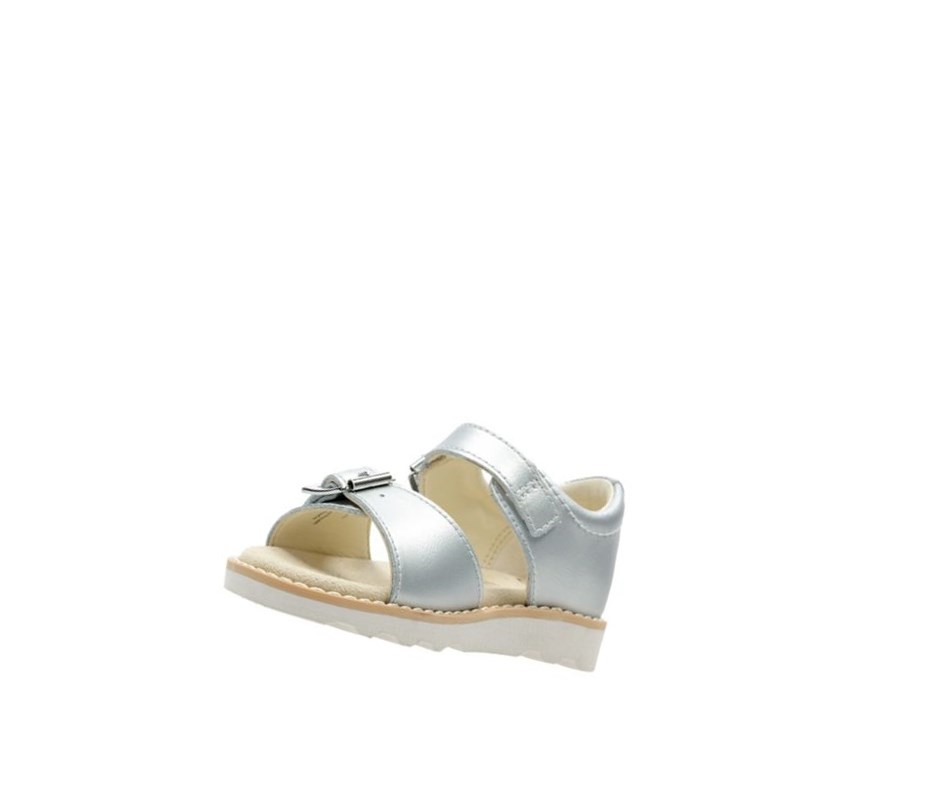 Fille Sandales Casual Clarks Crown Bloom Cuir Argent - france FIA-71812786