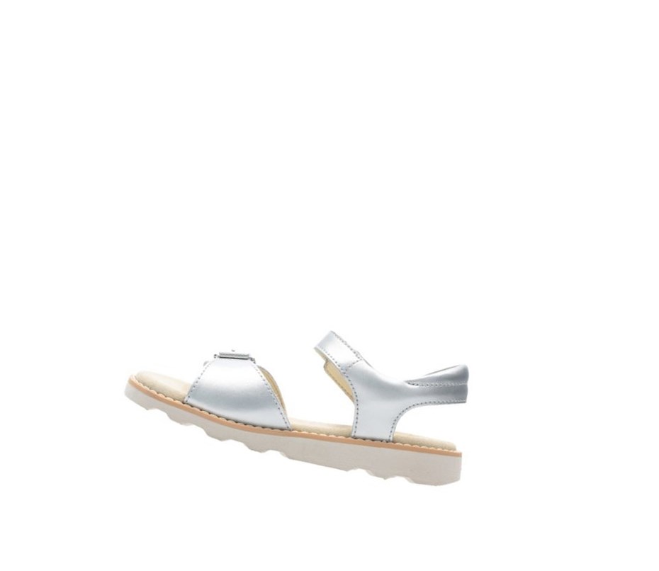 Fille Sandales Casual Clarks Crown Bloom Cuir Argent - france GRB-60888699