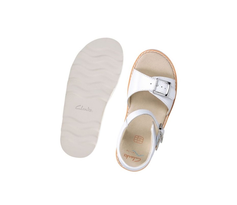 Fille Sandales Casual Clarks Crown Bloom Cuir Blanche - france MSY-35357980