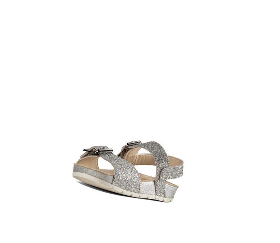 Fille Sandales Casual Clarks River Sand Cuir Argent Metal - france VGS-20532333