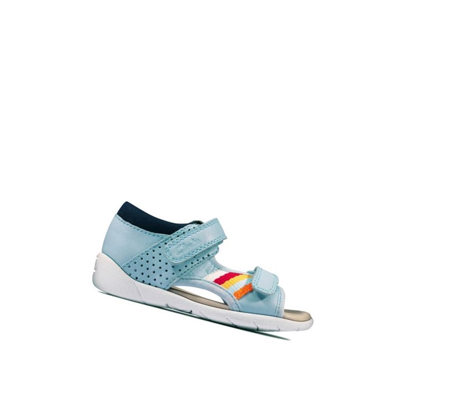 Fille Sandales Casual Clarks Zora Beau Cuir Bleu Clair - france LWX-21328610