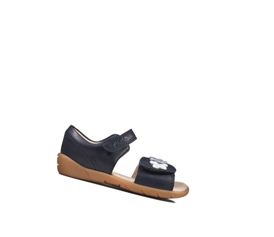 Fille Sandales Casual Clarks Zora Finch Cuir Bleu Marine - france RQQ-40400272