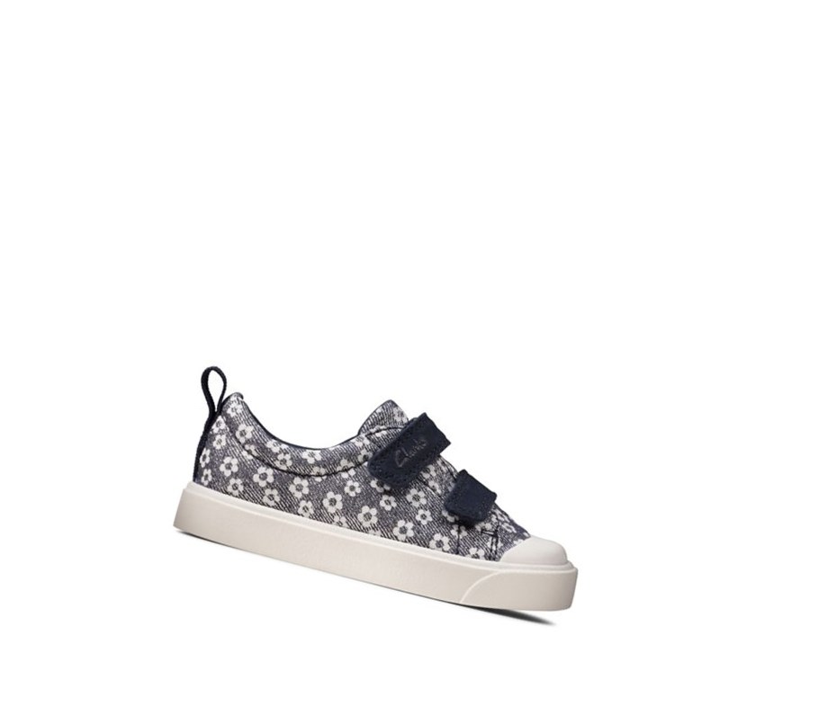 Fille Chaussures Casual Clarks City Bright Floral Bleu Marine - france JXH-86090035