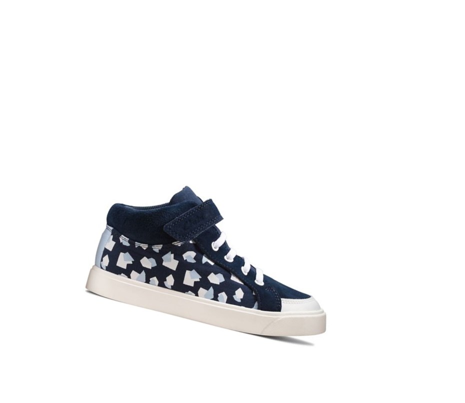 Fille Chaussures Casual Clarks City Hop Print Cuir Bleu Marine - france SPE-68142784