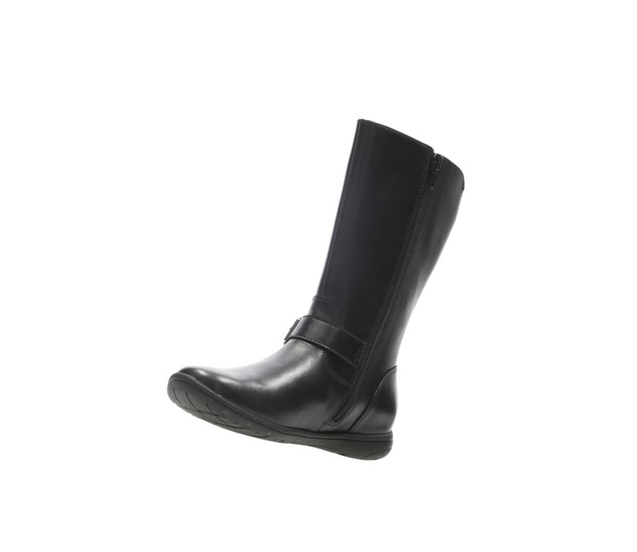 Fille Bottes Hautes Clarks Venture Moon Cuir Noir - france FGH-59736395