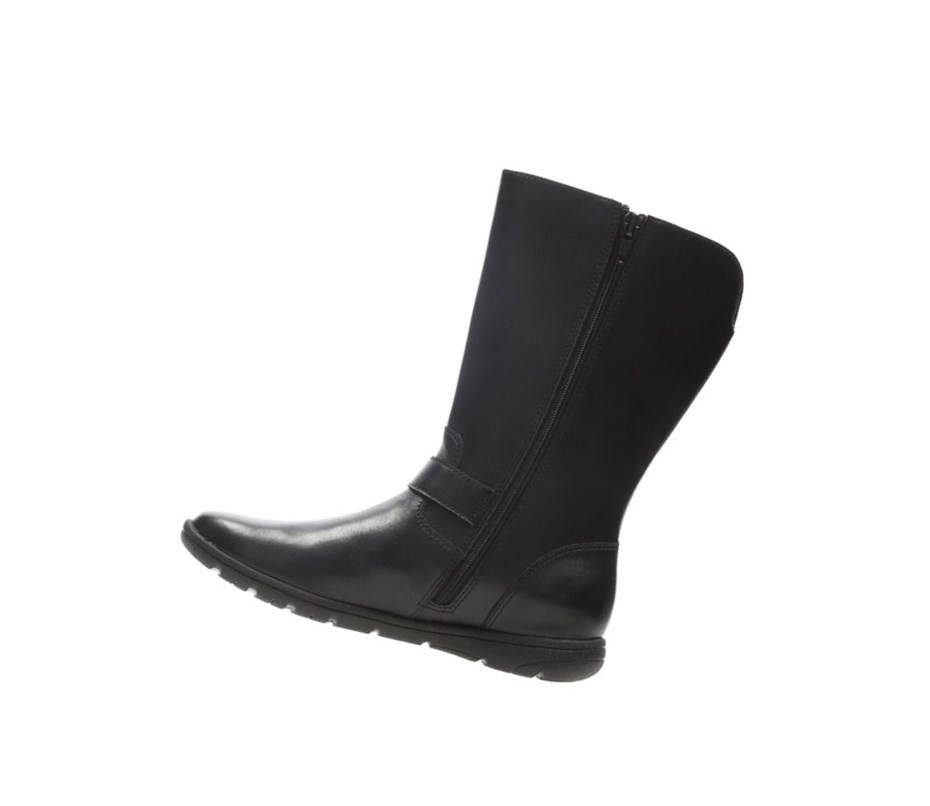 Fille Bottes Hautes Clarks Venture Moon Cuir Noir - france OIE-09715815