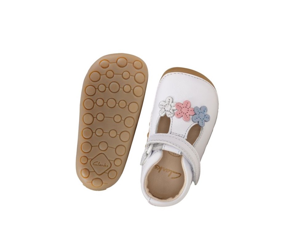 Fille Chaussures Cuir Clarks Tiny Sun Cuir Blanche - france WMD-68806497