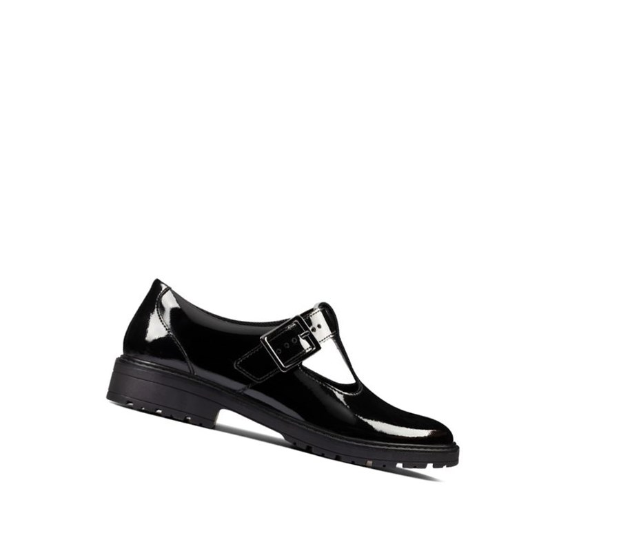 Fille Chaussures D'école Clarks Loxham Shine Vernis Cuir Noir - france NYU-26675804