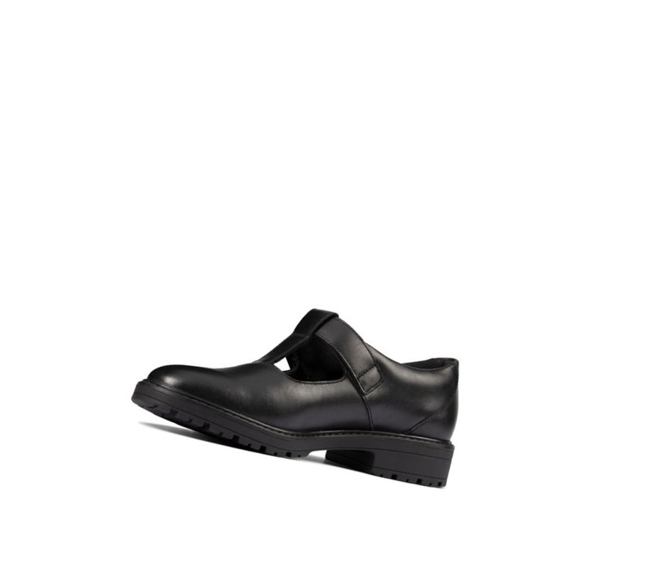 Fille Chaussures D'école Clarks Loxham Shine Cuir Noir - france DOW-54637624