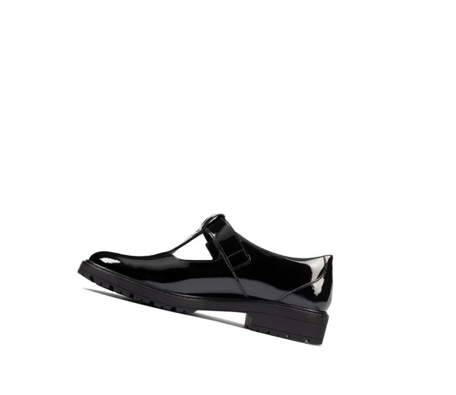 Fille Chaussures D'école Clarks Loxham Shine Vernis Cuir Noir - france NYU-26675804