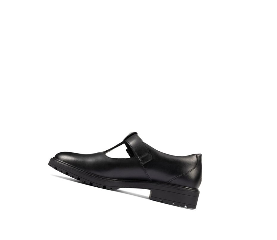 Fille Chaussures D'école Clarks Loxham Shine Cuir Noir - france DOW-54637624