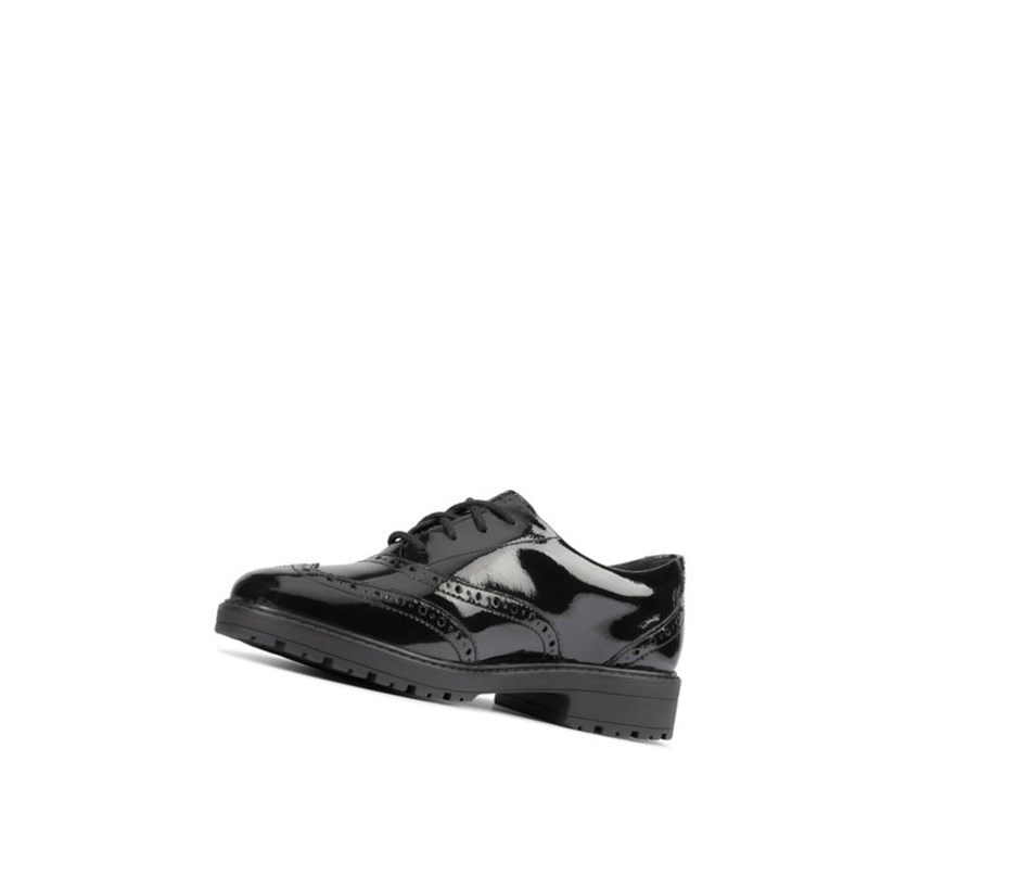 Fille Chaussures D'école Clarks Loxham Vernis Cuir Noir - france WQS-80646334